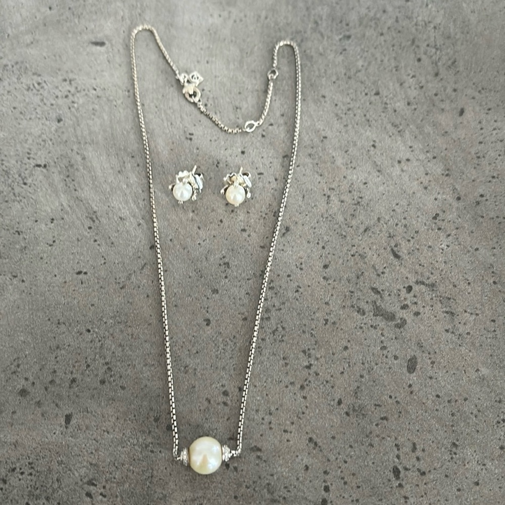 David Yurman - Pearl and Pave Diamond Necklace & Earrings Set